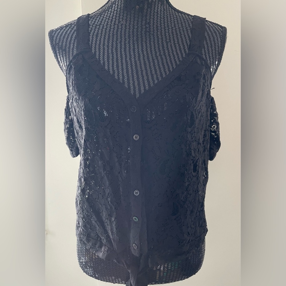 Guess Black Lace Cold Shoulder Top Size Medium